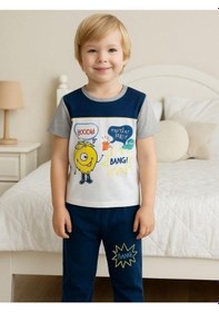 Resim Zekids Erkek Çocuk Eğlenceli Baskılı Kısa Kollu Pijama Takımı-16033 Beyaz 
