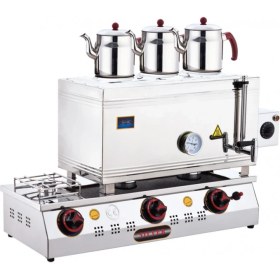 Resim Işıkgaz Elektrikli ve Doğalgazlı Kaynaklı Çift Tab. Çay Ocağı 3 Demlik 60'lık 