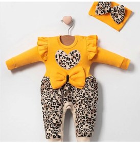 Resim 3-9 Ay Kız Bebek Tulum Leopar Fiyonklu Sarı Sarı 