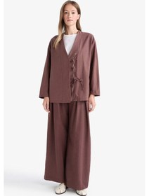 Resim Defacto Wide Leg Keten Karışımlı Pantolon F7633ax25aubn328 Kahve 