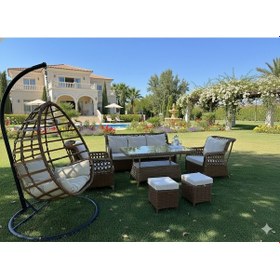Resim Mimoza Deluxe 7 Parça Rattan Villa Bahçe Takımı - Yemekli Oturma Seti Kahverengi 