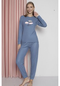 Resim Wordex Fawn 4006 İnterlok Kışlık Bulut Desenli Kadın Ev Pijama Takımı Mavi 