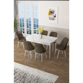 Resim Canisa Concept Zen Serisi Mdf Açılabilir Mutfak Masası Takımı ,beyaz Mermer Desen Masa + 6 Adet Sandalye 