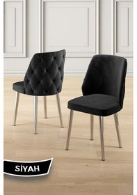 Resim Canisa Afe Serisi 90x168 Lak Panel Antrasit Ironi Krom Ayak Masa Takımı 6 Siyah Sandalye Siyah Mermer Desen Masa Sandalyeler Siyah 