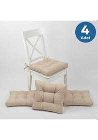 Resim Altınpamuk 4'lü Lüx Gold Pofidik Bej Sandalye Minderi Özel Dikişli Bağcıklı 40x40cm Bej 