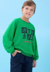 Resim Erkek Çocuk Bisiklet Yaka Mevsimlik Baskılı Sweatshirt - Yeşil / 7-8 Yaş 