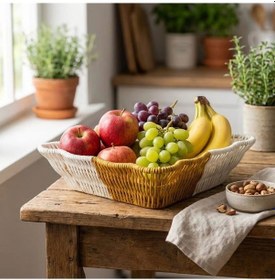 Resim Kare Dalgalı Çift Renkli Plastik Rattan Ekmek Ve Meyve Sepeti - Çok Amaçlı Banyo Ve Mutfak Düzenleyi Çok Renkli 