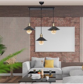 Resim Gönen 3Lü Siyah Sıralı Sarkıt Retro Avize 