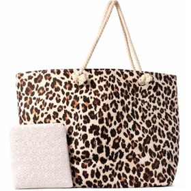 Resim Kadın Leopar Çanta-renkli - Fermuarlı- 50 35 Cm - Aquatolia - Leopar Desenli - Plaj Çantası Leopar Desen 