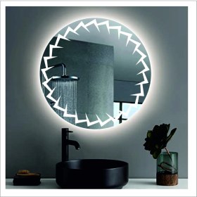 Resim Dnr-Mirror60 Cm Beyaz Ledli Tasarım Kumlamalı Banyo Aynası Makyaj Aynası Işıklı Ayna 