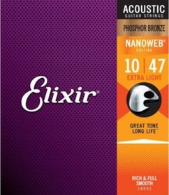 Resim Elixir 16002 Nanoweb Phosphor Bronze Akustik Gitar Teli (10-47) 