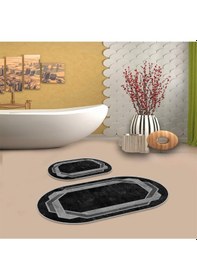Resim Siyah Kaymaz Taban Çerçeve Oval Banyo Paspas Takım Bb-129 çok renkli 