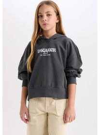 Resim DeFacto Kız Çocuk Oversize Kapüşonlu Baskılı Kalın Sweatshirt D7040A824WNGN1022 Yeşil 