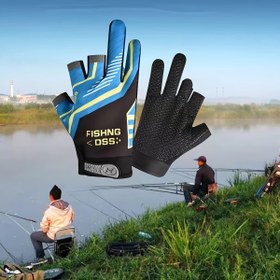 Resim 1 Çift Nefes Alabilen Üç Parmaklı Balıkçılık ve Bisiklet Eldiveni - Dayanıklı Naylon Karışımı, Elde Yıkanabilir, Karışık Renkler (Mavi/Sarı/Siyah), Dış Mekan Sporları için Çekme Kapatma, Balıkçılık Aksesuarları | Spor Tasarımı | Dayanıklı Eldivenler 