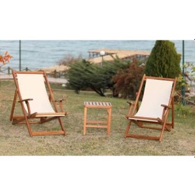 Resim Motoryagmarket Belek Kademeli Ahşap Set: 2 Adet Şezlong + Sehpa 