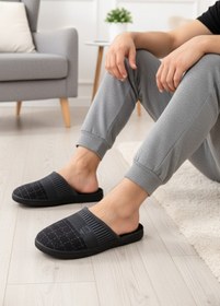 Resim Gezer Erkek Ev Terliği Siyah Kışlık Sıcak Astarlı Kaymaz Taban Rahat Yumuşak Ev İçi Siyah Terlik 