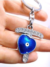 Resim Kalp Nazar Boncuğu Metal Kristal Taşlı T Harfi Anahtarlık Hediyel 