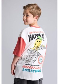 Resim Defacto Smiley World Oversıze Bisiklet Yaka Sırt Baskılı Kısa Kollu Ecru Tişört Erkek Çocuk H8314a826hser105 Ekru-er105 