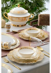 Resim Acar Camilla 60 Parça 12 Kişilik Gold Porselen Yemek Takımı Beyaz - Gold 