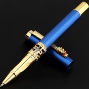 Resim 0.5mm Lüks Altın & Mavi Metal Jel Kalem - İş Ofisi İçin Zarif Kırtasiye, Okul & İş İçin Pürüzsüz Yazım, İş Yazı Aracı | Karmaşık Klips Detayları | Altın Vurgular 