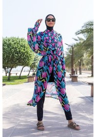 Resim Remsa Mayo Remsa Tesettür Mayo Üzerine Tek Kaftan Kimono Pareo Rp018 Ananas Siyah 