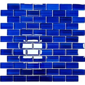 Resim MozaiKristaL Mutfak Tezgah Arası, Havuz, Banyo, Sauna, Spa, ve Yaşam Alanlarının Tüm Yüzeyleri Için. 23X48MM Mavi. 30X30CM. Fileli Kristal Mozaik. 