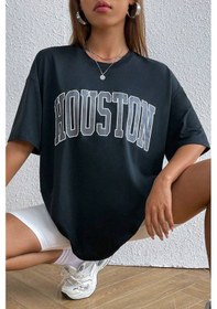 Resim Unisex Houston Baskılı Tasarım Tshirt Siyah 