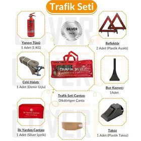 Resim Trafik Ve İlk Yardım Seti - Muayene Uyumlu 1 Kg Araç Yangın Tüpü - 2 Adet Reflektör - Silver Pack 