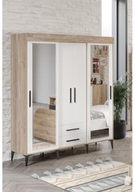 Resim Afilli Ildır Sürgülü 2 Kapaklı 2 Çekmeceli Gardrop Beyaz Tamamı M 