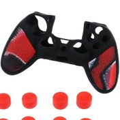 Resim Suntek Magideal Çivili Kaymaz Silikon Kılıf + PS4 Denetleyicisi Analog Kapakları Kırmızı 