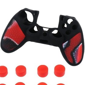 Resim Suntek Magideal Çivili Kaymaz Silikon Kılıf + PS4 Denetleyicisi Analog Kapakları Kırmızı 