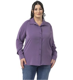 Resim Büyük Beden Reglan Kollu Mor Gömlek Mor 