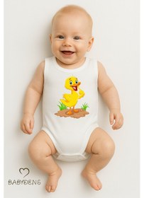Resim Babyden's %100 Pamuklu Hayvan Figürlü Kolsuz Çıtçıtlı Bebek Body Yazlık Unisex Zıbın Ördek Beyaz 