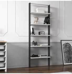 Resim Hero 5 Raflı Modern Kitaplık - 180 Cm Antrasit/beyaz 