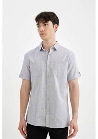 Resim DeFacto Slim Fit Dar Kesim Yazlık Polo Yaka Keten Görünümlü Kısa Kollu Gömlek N9073AZ24SMIN208 