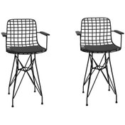 Resim Knsz Ufak Boy Tel Bar Sandalyesi 2 Li Uslu Syhsyh Kolçaklı 55 Cm Oturma Yüksekliği Mutfak Bahçe Cafe Ofis 