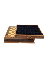 Resim El Yapımı Masif Ahşap 38x38x7,5 Cm Çekmeceli Satranç Tahtası 