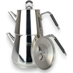 Resim Piramit Mini Silikon Kulplu Çelik Çaydanlık Takımı Siyah 