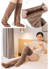 Resim Sauna Suit Kahve Sock Peluş Uyku Çorabı Welsoft Diz Üstü Oda Çorabı Ayak Isıtıcı Uzun Gonç Çorap Kahverengi 
