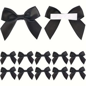 Resim 50 Paket Siyah Saten Kurdele Yayları - Hediye Paketi için Çift Taraflı Bantlı 5.08 cm Kendinden Yapışkanlı Polyester Papyonlar, El Sanatları, Bebek Duşları, Düğün Süslemeleri, El Sanatları Proje Malzemeleri | Zarif Yay Tasarımı | Pürüzsüz Dokulu, Çiçek Buketi İçin Kurdele 