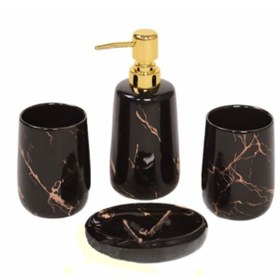 Resim Ün-Ev 4'lü Seramik Banyo Seti Altın Yaldızlı Mermer Desenli 5014 