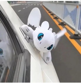 Resim Yaleker Eşsiz Araç Aksesuarı: Uçan Ejderha Tavan Süsü, 35cm Beyaz Tüylü Oyuncağı İle Otomobilinizi Kişiselleştirin 