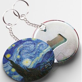 Resim Vincent Van Gogh Starry Night Açacaklı Anahtarlık 58mm 