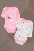 Resim Gebelog Tavşan Baskılı 2'li Kız Bebek Çıtçıtlı Uzun Kol Pembe Zıbın Body 