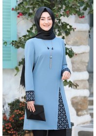 Resim Raika Moda Lazer Kesim Detaylı Büyük Beden Tesettür Takım Mavi 