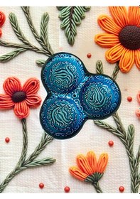 Resim El Yapımı Çini Seramik Kabartma Desenli Çintemani Firuze / Mavi Çerezlik - Kahvaltılık Mavi 