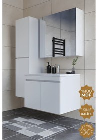 Resim Teta Home Tokyo 80 Cm Mdf Banyo Dolabı Seti +boy Dolabı Beyaz 