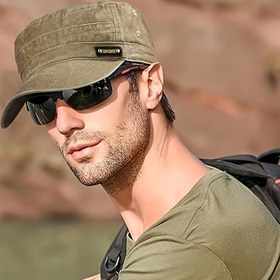 Resim Vintage Yıkanmış %100 Pamuk Düz Üst Güneş Şapkası - Ayarlanabilir Cırt Cırt Kapatma, UPF Güneş Koruma, Nefes Alabilen Üniseks Dış Mekan Rahat Şapka Erkekler ve Kadınlar İçin (Lacivert, Gri, Bej), Güneş Koruyucu Giyim 