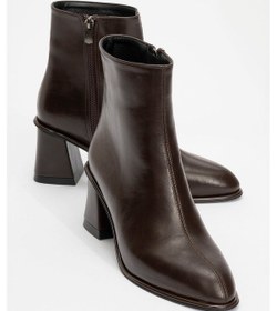 Resim Luvishoes Luvi Shoes Alba Kahverengi Cilt Kadın Kalın Topuklu Bot Kahverengi Deri 
