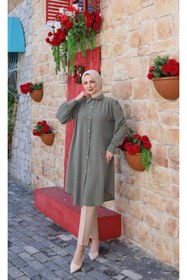 Resim HNT Hayrunnisa Tesettür Uzun Düğmeli Tunik Haki HNT8533 